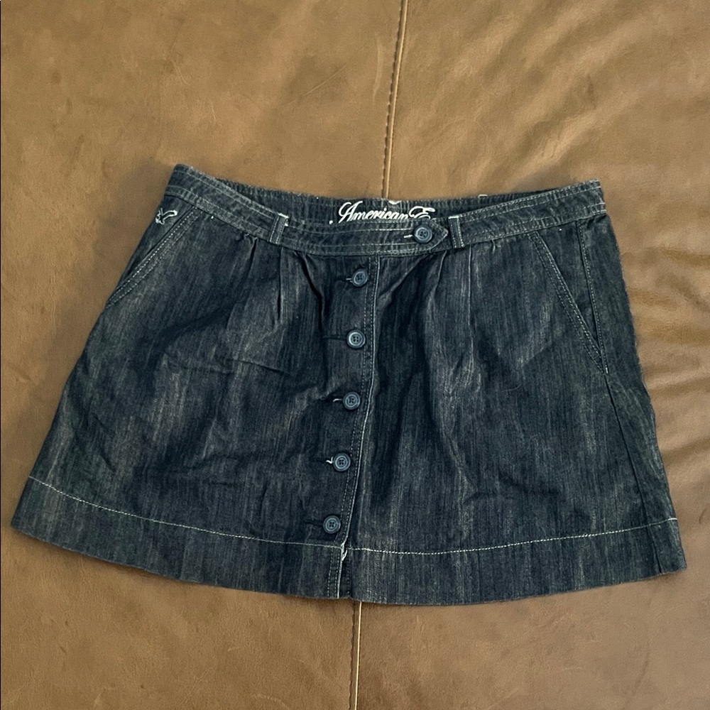 American Eagle Outfitters Women's Button-Front Denim Skirt - Dark Blue